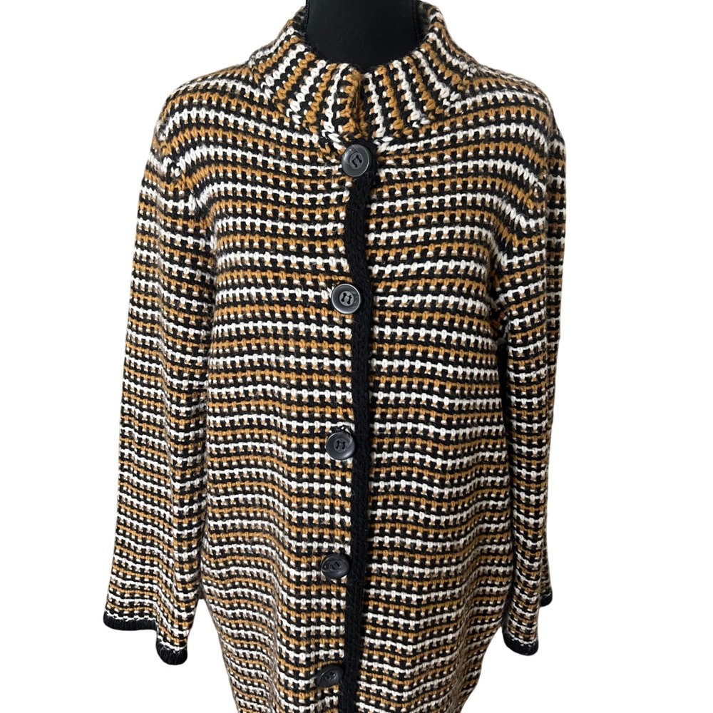 GIO & GIO Italy Womens XL Wool Blend Longline Button Cardigan Mustard Black - Picture 2 of 8
